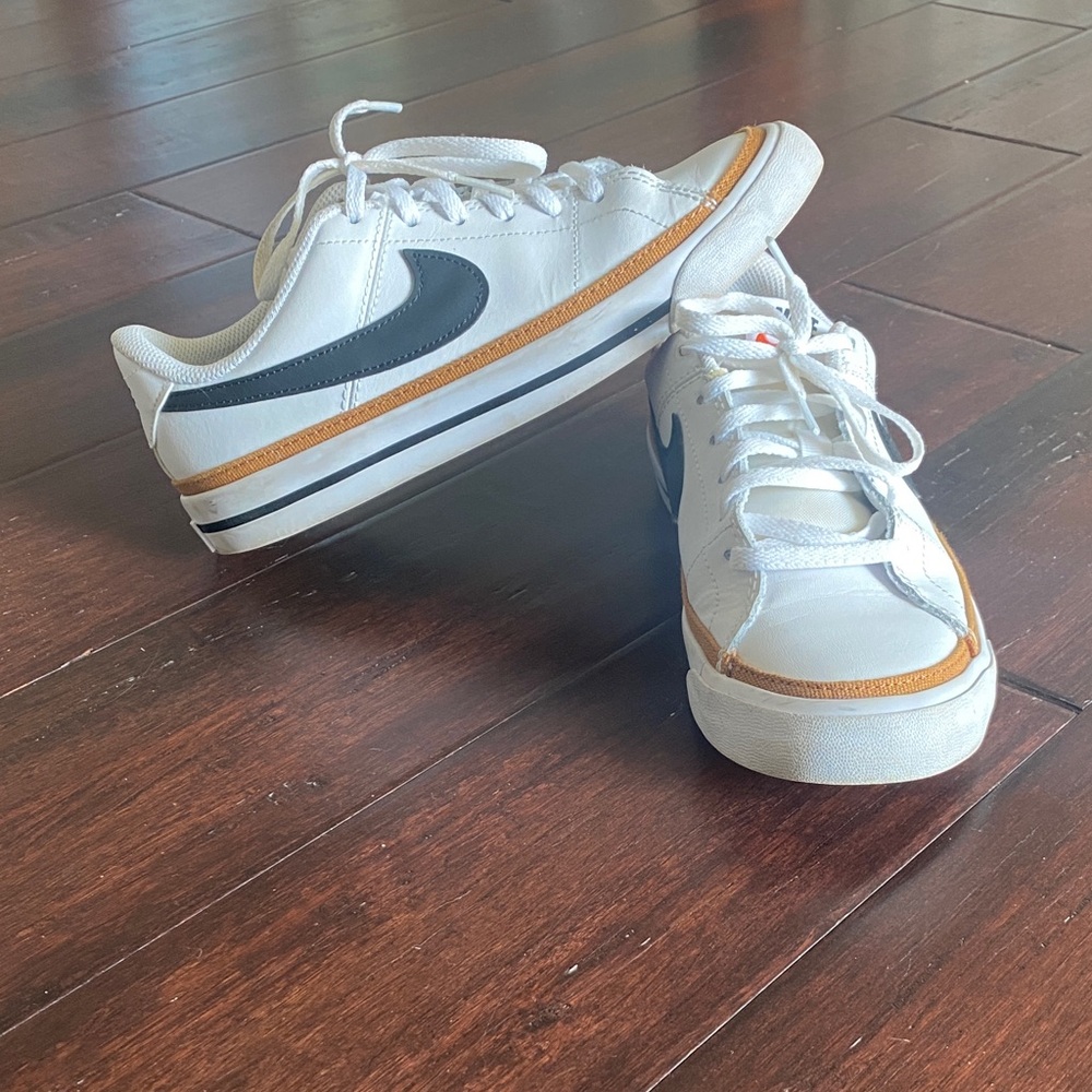 Nike Court Legacy Shoes - White and Black Sneakers with Tan Accents